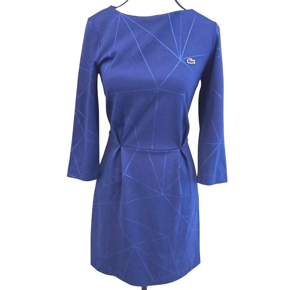 Lacoste L!VE Navy Geometric Sheath Dress S Corporate Core Sporty Chic F1637